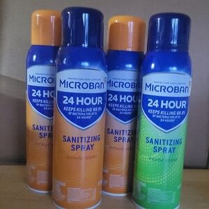 4 Cans Microban 24 Hour Sanitizing Spray - Citrus & Fresh Scents